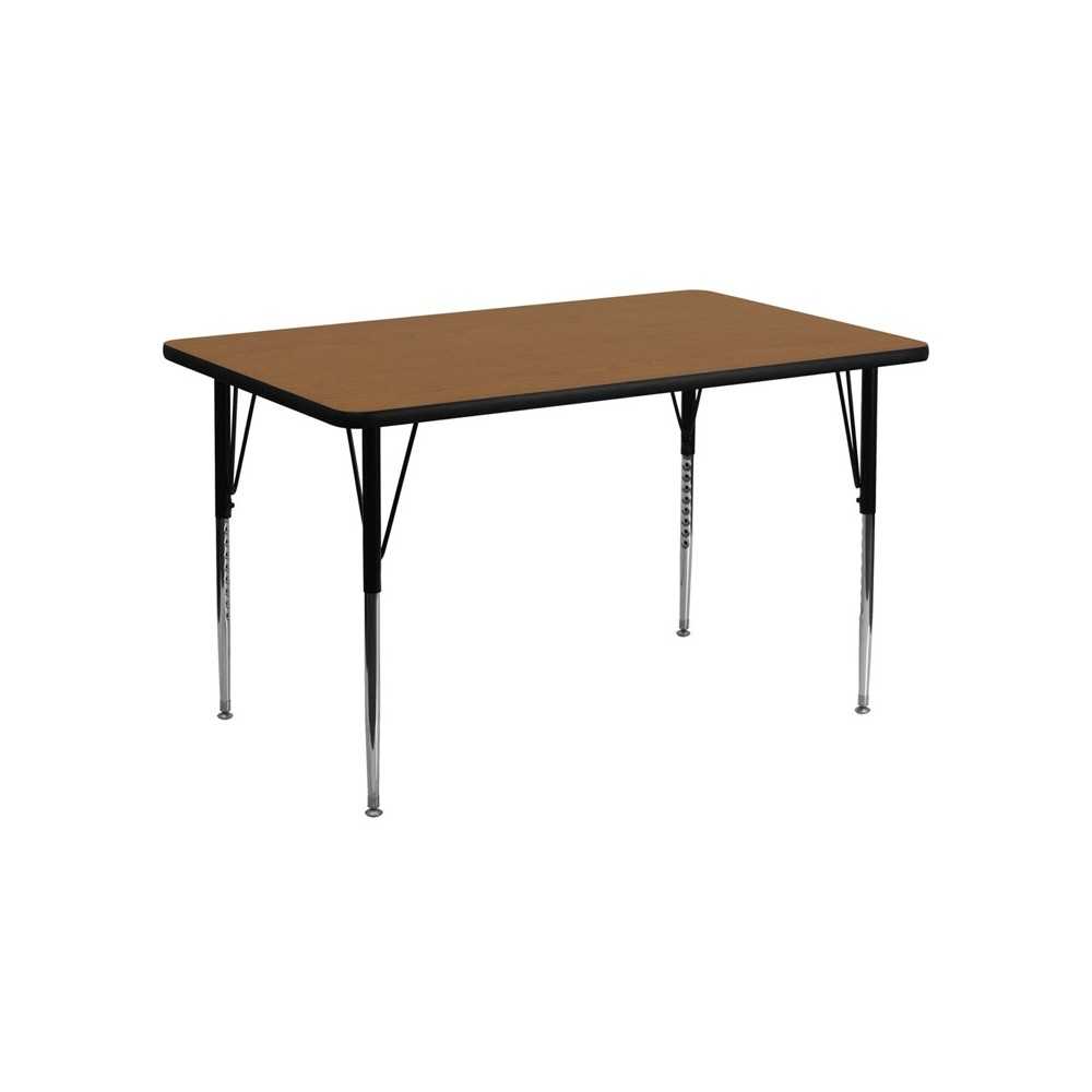 24''W x 48''L Rectangular Oak Thermal Laminate Activity Table - Standard Height Adjustable Legs