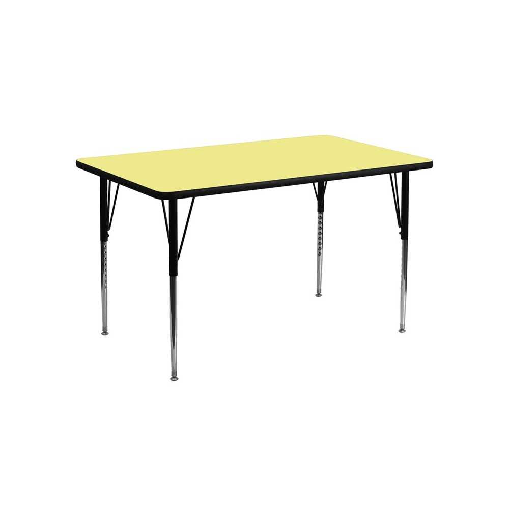 24''W x 48''L Rectangular Yellow Thermal Laminate Activity Table - Standard Height Adjustable Legs