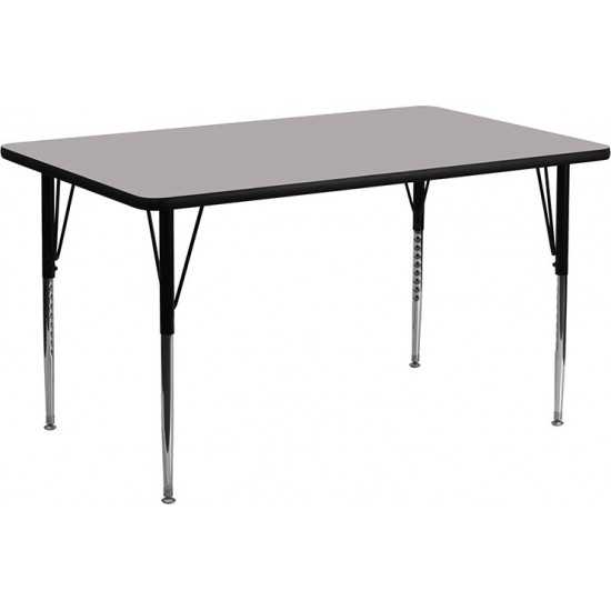 24''W x 60''L Rectangular Grey HP Laminate Activity Table - Standard Height Adjustable Legs