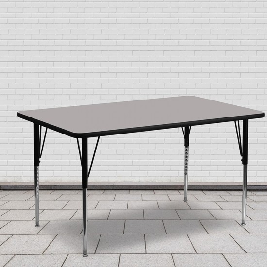 24''W x 60''L Rectangular Grey HP Laminate Activity Table - Standard Height Adjustable Legs