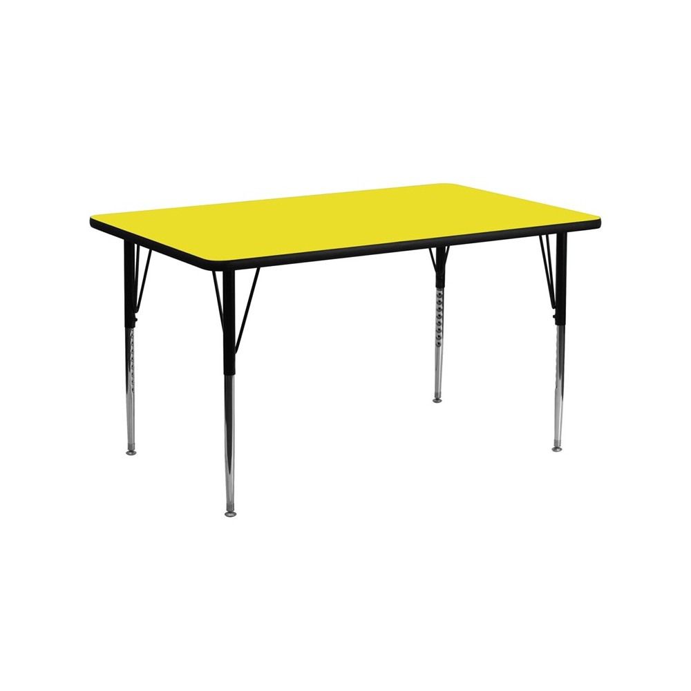 24''W x 60''L Rectangular Yellow HP Laminate Activity Table - Standard Height Adjustable Legs