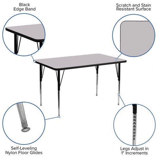 30''W x 48''L Rectangular Grey Thermal Laminate Activity Table - Standard Height Adjustable Legs