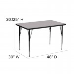 30''W x 48''L Rectangular Grey Thermal Laminate Activity Table - Standard Height Adjustable Legs