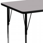 30''W x 48''L Rectangular Grey Thermal Laminate Activity Table - Standard Height Adjustable Legs