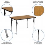 30''W x 48''L Rectangular Oak Thermal Laminate Activity Table - Standard Height Adjustable Legs