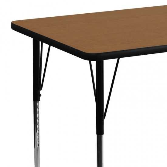 30''W x 48''L Rectangular Oak Thermal Laminate Activity Table - Standard Height Adjustable Legs