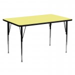 30''W x 60''L Rectangular Yellow Thermal Laminate Activity Table - Standard Height Adjustable Legs