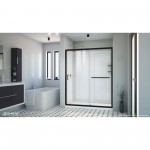 Infinity-Z 30 in. D x 60 in. W x 76 3/4 in. H Clear Sliding Shower Door in Satin Black, Center Drain and Backwalls