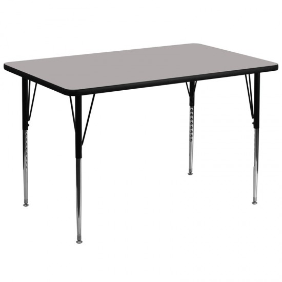 36''W x 72''L Rectangular Grey HP Laminate Activity Table - Standard Height Adjustable Legs