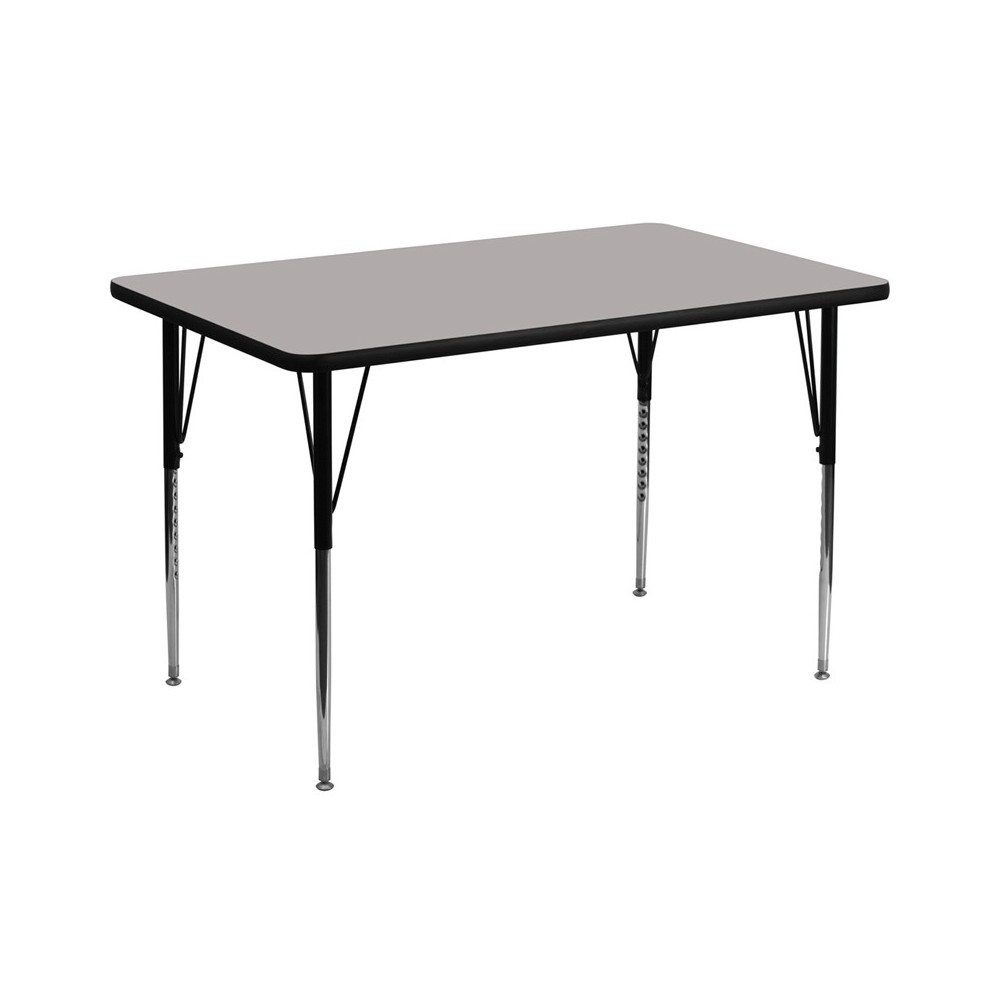 36''W x 72''L Rectangular Grey HP Laminate Activity Table - Standard Height Adjustable Legs