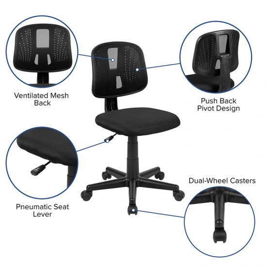 Flash Fundamentals Mid-Back Black Mesh Swivel Task Office Chair with Pivot Back, BIFMA Certified