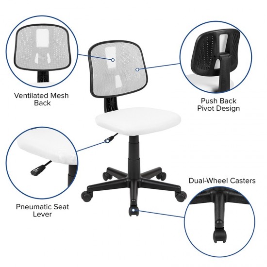 Flash Fundamentals Mid-Back White Mesh Swivel Task Office Chair with Pivot Back, BIFMA Certified