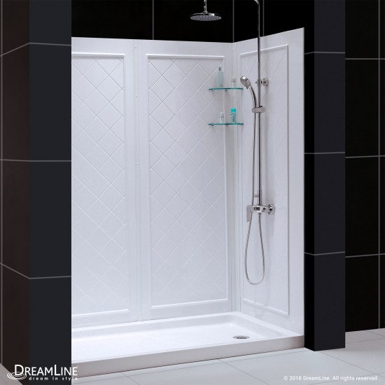 Infinity-Z 34 in. D x 60 in. W x 76 3/4 in. H Clear Sliding Shower Door in Satin Black, Right Drain and Backwalls