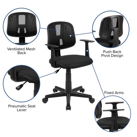 Flash Fundamentals Mid-Back Black Mesh Swivel Task Office Chair with Pivot Back and Arms, BIFMA Certified