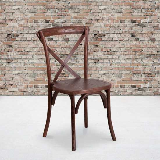 Stackable Mahogany Wood Cross Back Chair