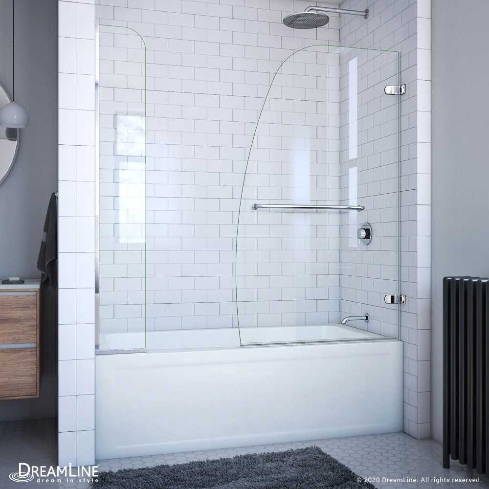 Aqua Uno 56-60 in. W x 58 in. H Frameless Hinged Tub Door with Extender Panel in Chrome