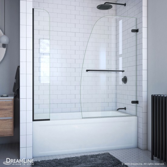 Aqua Uno 56-60 in. W x 58 in. H Frameless Hinged Tub Door with Extender Panel in Satin Black