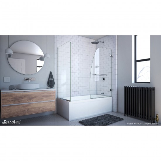 Aqua Uno 56-60 in. W x 30 in. D x 58 in. H Frameless Hinged Tub Door with Return Panel in Chrome