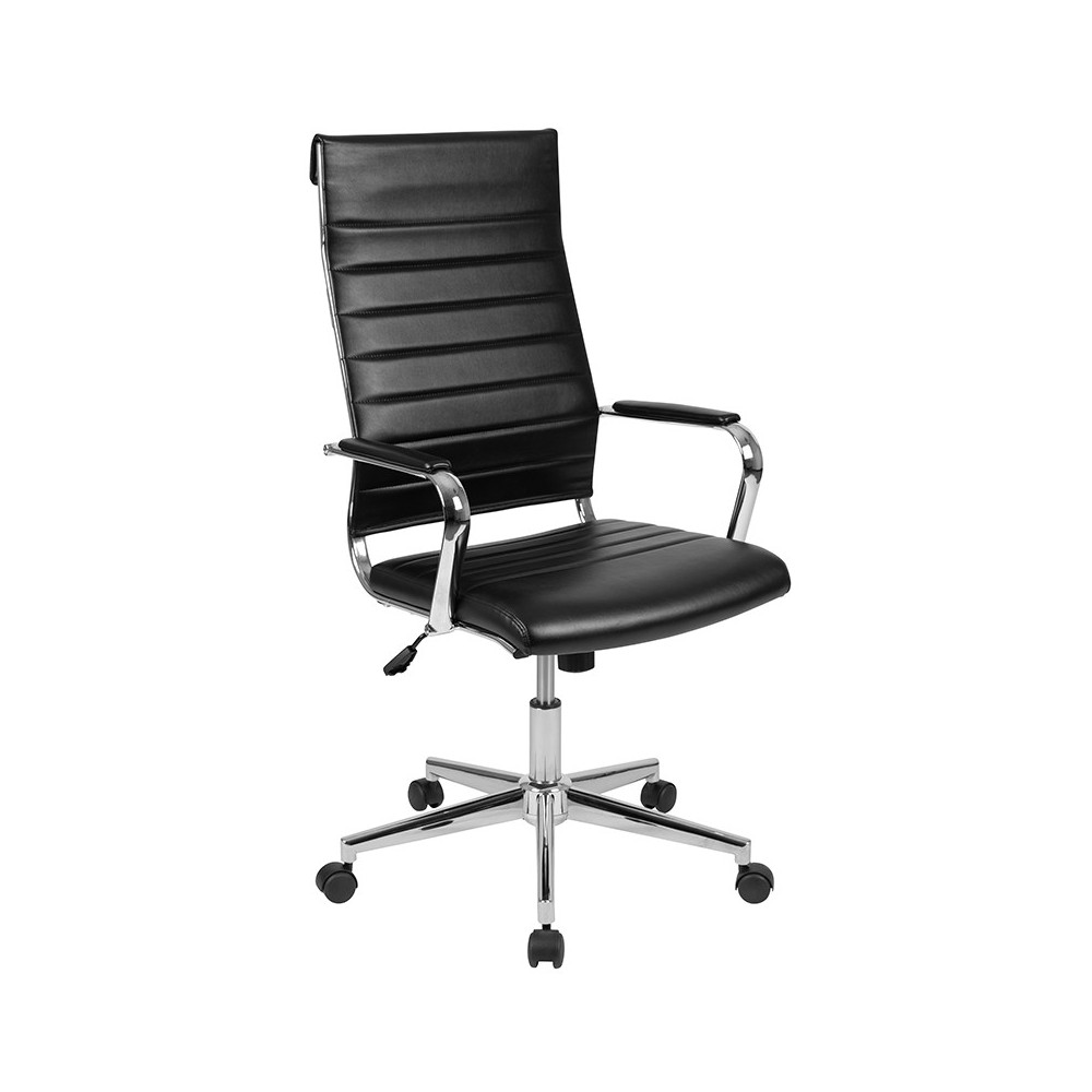 High Back Black LeatherSoft Contemporary Ribbed Executive Swivel Office Chair