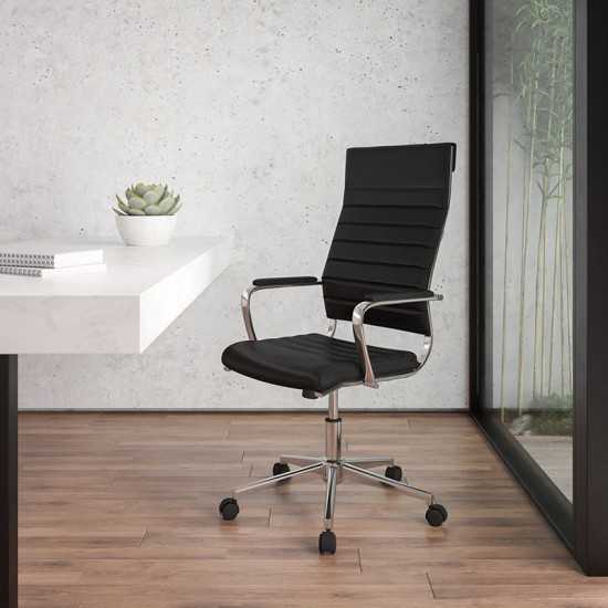 High Back Black LeatherSoft Contemporary Ribbed Executive Swivel Office Chair