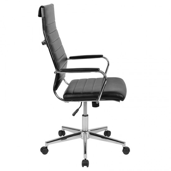 High Back Black LeatherSoft Contemporary Ribbed Executive Swivel Office Chair