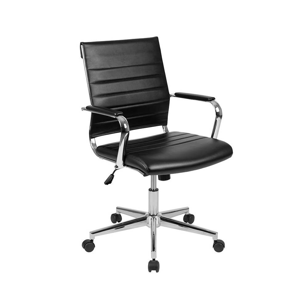 Mid-Back Black LeatherSoft Contemporary Ribbed Executive Swivel Office Chair