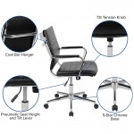 Mid-Back Black LeatherSoft Contemporary Ribbed Executive Swivel Office Chair