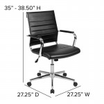 Mid-Back Black LeatherSoft Contemporary Ribbed Executive Swivel Office Chair