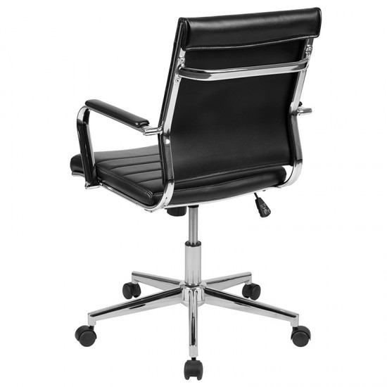 Mid-Back Black LeatherSoft Contemporary Ribbed Executive Swivel Office Chair