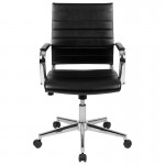 Mid-Back Black LeatherSoft Contemporary Ribbed Executive Swivel Office Chair