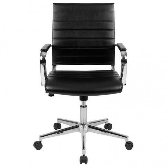 Mid-Back Black LeatherSoft Contemporary Ribbed Executive Swivel Office Chair