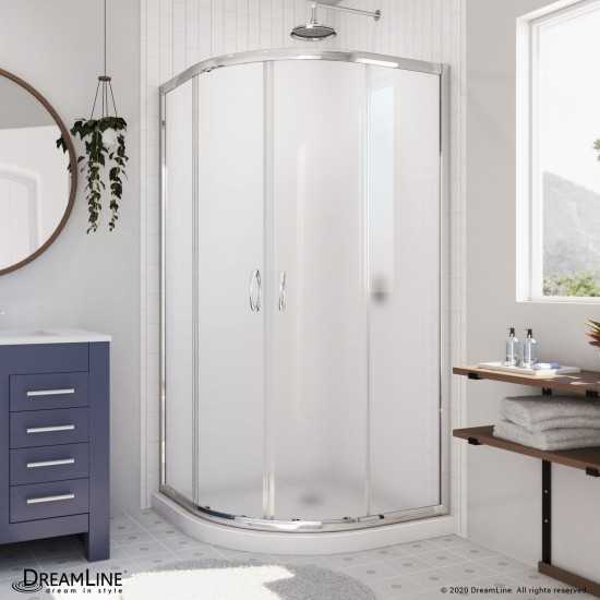 Prime 36 in. x 74 3/4 in. Semi-Frameless Frosted Glass Sliding Shower Enclosure in Chrome with White Base Kit