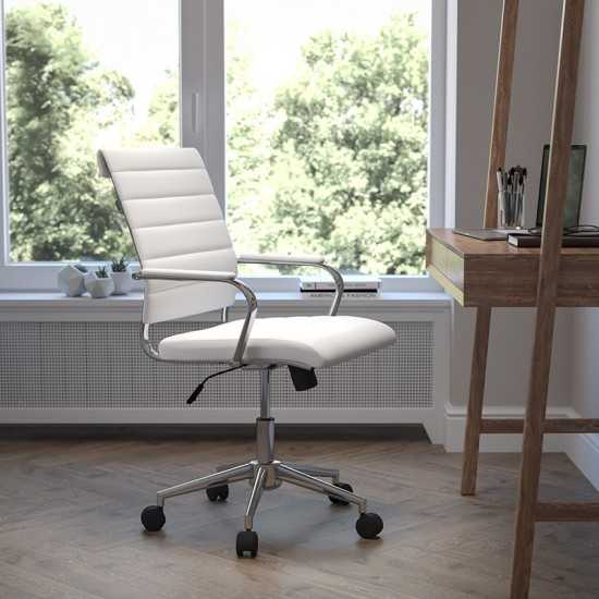 Mid-Back Armless White LeatherSoft Contemporary Ribbed Executive Swivel Office Chair