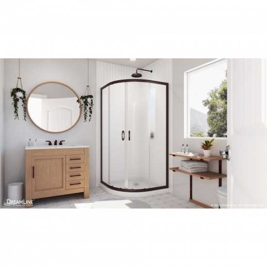 Prime 33 in. x 74 3/4 in. Semi-Frameless Frosted Glass Sliding Shower Enclosure in Oil Rubbed Bronze with White Base Kit