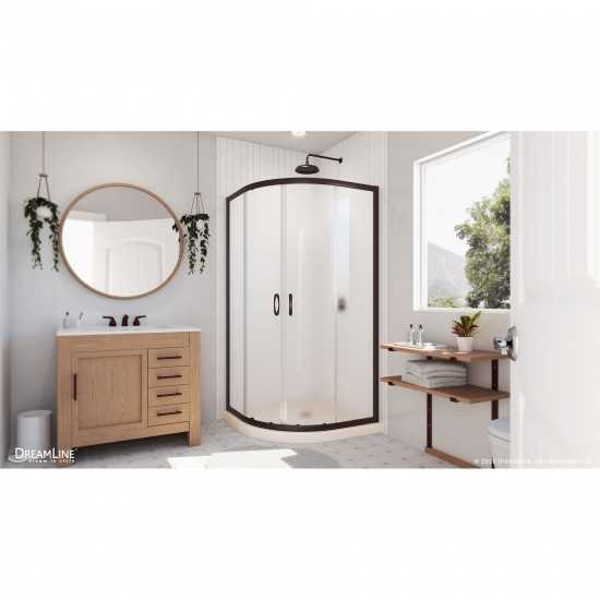 Prime 33 in. x 74 3/4 in. Semi-Frameless Frosted Glass Sliding Shower Enclosure in Oil Rubbed Bronze, Biscuit Base Kit