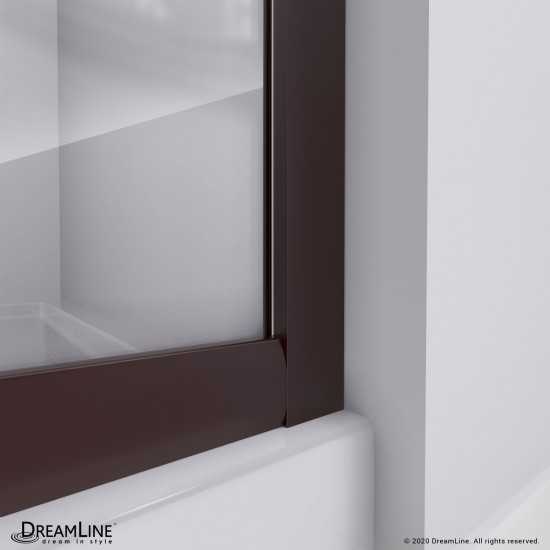 Prime 33 in. x 74 3/4 in. Semi-Frameless Frosted Glass Sliding Shower Enclosure in Oil Rubbed Bronze, Biscuit Base Kit