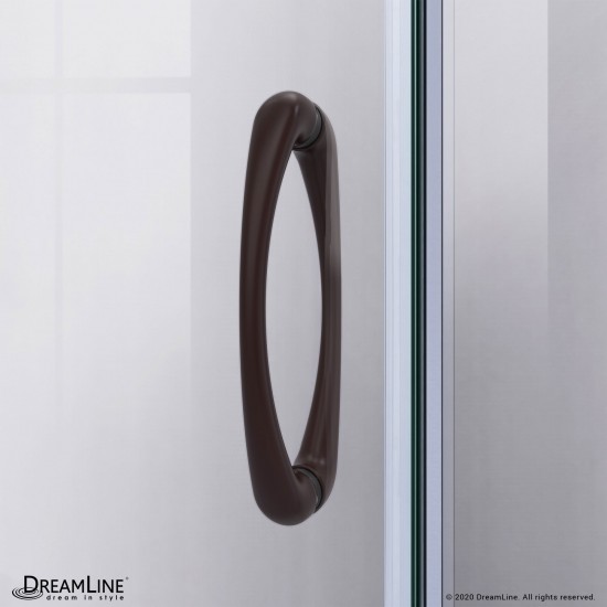 Prime 33 in. x 74 3/4 in. Semi-Frameless Frosted Glass Sliding Shower Enclosure in Oil Rubbed Bronze, Biscuit Base Kit
