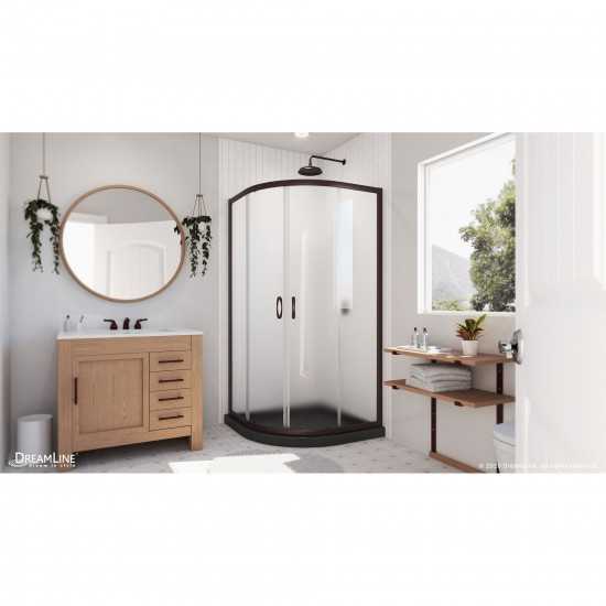 Prime 33 in. x 74 3/4 in. Semi-Frameless Frosted Glass Sliding Shower Enclosure in Oil Rubbed Bronze with Black Base Kit