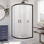 Prime 33 in. x 74 3/4 in. Semi-Frameless Frosted Glass Sliding Shower Enclosure in Satin Black with White Base Kit