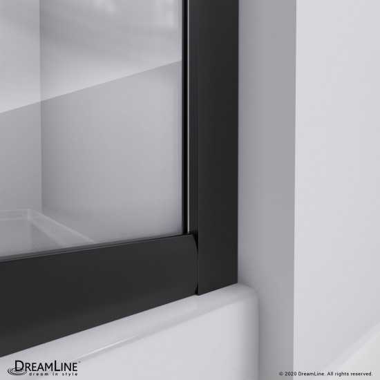 Prime 33 in. x 74 3/4 in. Semi-Frameless Frosted Glass Sliding Shower Enclosure in Satin Black with White Base Kit