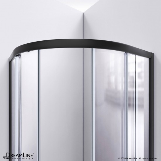 Prime 33 in. x 74 3/4 in. Semi-Frameless Frosted Glass Sliding Shower Enclosure in Satin Black with Biscuit Base Kit