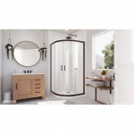 Prime 36 in. x 74 3/4 in. Semi-Frameless Clear Glass Sliding Shower Enclosure in Oil Rubbed Bronze with White Base Kit