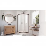 Prime 36 in. x 74 3/4 in. Semi-Frameless Clear Glass Sliding Shower Enclosure in Oil Rubbed Bronze with Biscuit Base Kit