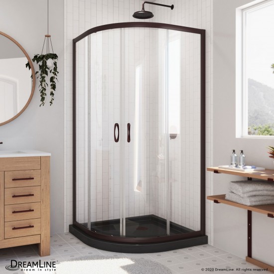 Prime 36 in. x 74 3/4 in. Semi-Frameless Clear Glass Sliding Shower Enclosure in Oil Rubbed Bronze with Black Base Kit