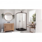 Prime 36 in. x 74 3/4 in. Semi-Frameless Clear Glass Sliding Shower Enclosure in Oil Rubbed Bronze with Black Base Kit