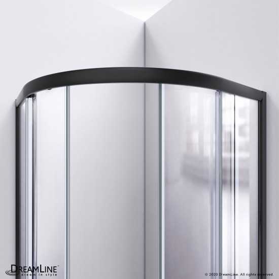 Prime 36 in. x 74 3/4 in. Semi-Frameless Clear Glass Sliding Shower Enclosure in Satin Black with White Base Kit