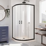 Prime 36 in. x 74 3/4 in. Semi-Frameless Clear Glass Sliding Shower Enclosure in Satin Black with Biscuit Base Kit