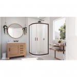 Prime 38 in. x 74 3/4 in. Semi-Frameless Frosted Glass Sliding Shower Enclosure in Oil Rubbed Bronze with White Base Kit