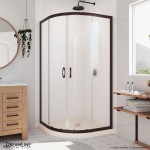 Prime 38 in. x 74 3/4 in. Semi-Frameless Frosted Glass Sliding Shower Enclosure in Oil Rubbed Bronze, Biscuit Base Kit