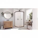 Prime 38 in. x 74 3/4 in. Semi-Frameless Frosted Glass Sliding Shower Enclosure in Oil Rubbed Bronze, Biscuit Base Kit